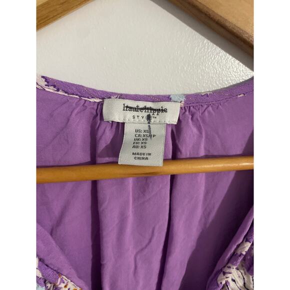 Haute Hippie mini dress women’s XS purple paisley smocked ruffle boho whimsical - Picture 3 of 6